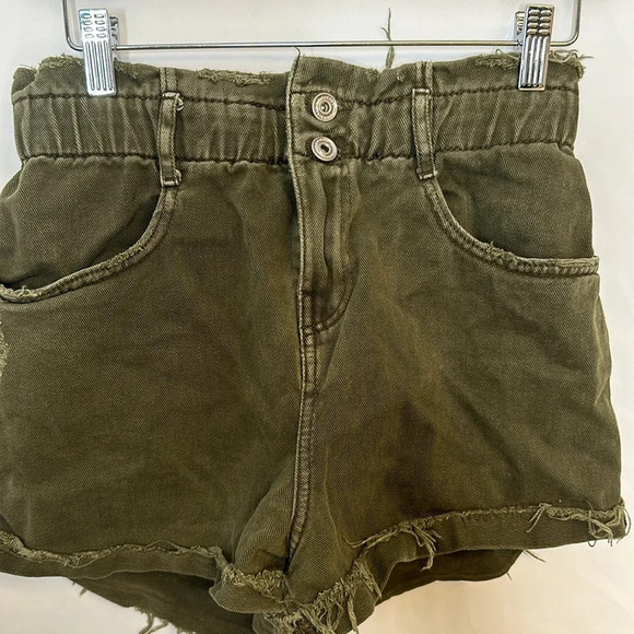 Zara vintage army green distressed denim stretch shorts size 6 - Picture 3 of 12